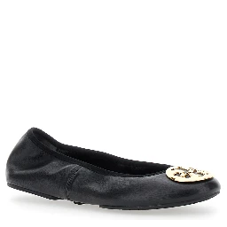 Black Ballerinas with Logo Plaque on the Front in Leather Woman