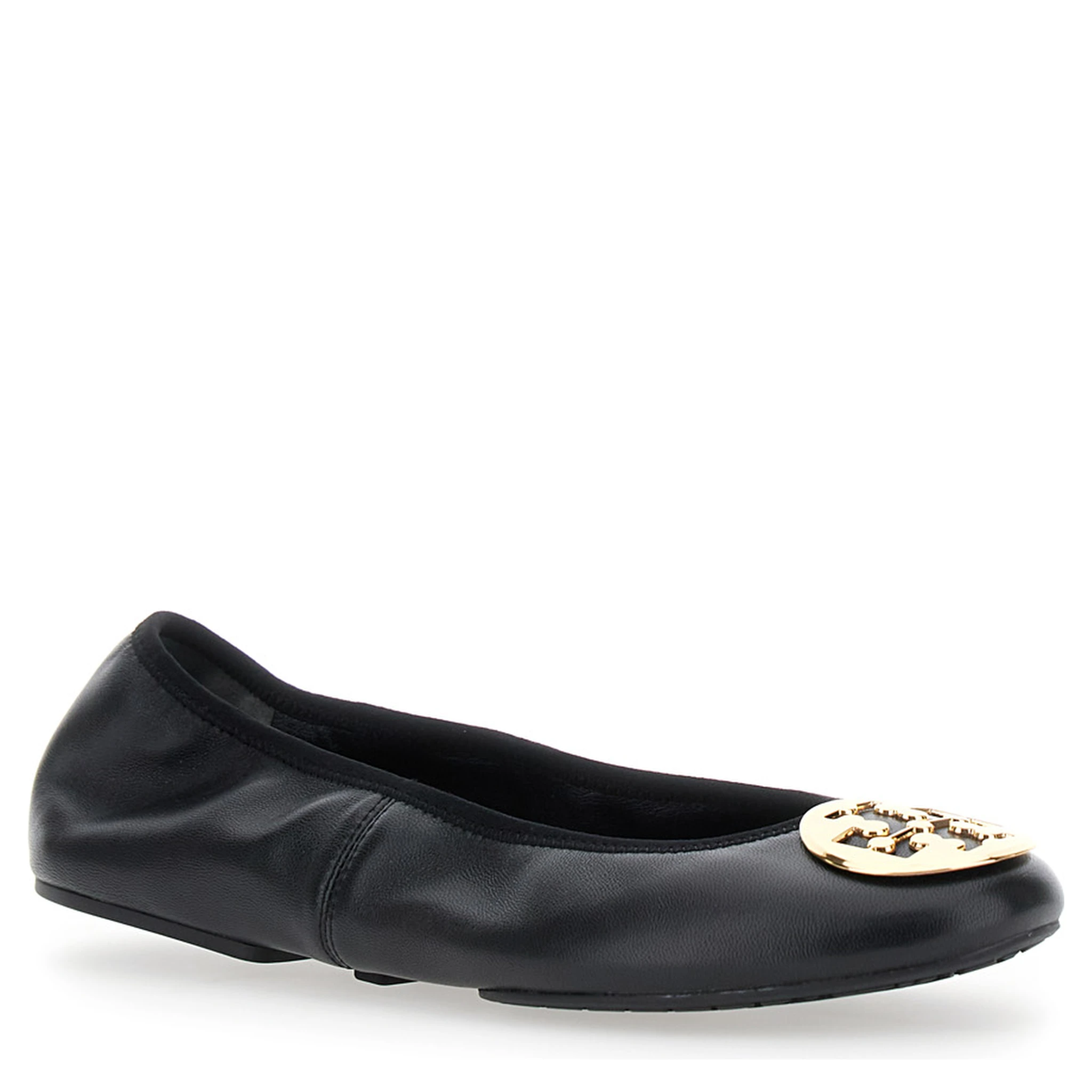 Black Ballerinas with Logo Plaque on the Front in Leather Woman