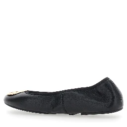 Black Ballerinas with Logo Plaque on the Front in Leather Woman