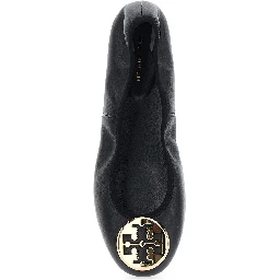 Black Ballerinas with Logo Plaque on the Front in Leather Woman