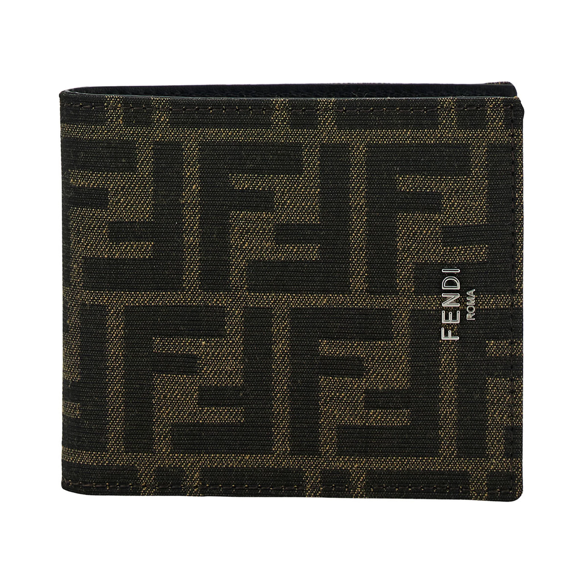 Brown and Tobacco Bi-Fold Wallet with Fendi Roma Lettering in Leather Man