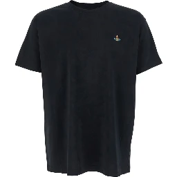 Black Crewneck T-Shirt with Orb Embroidery on the Front in Cotton Man