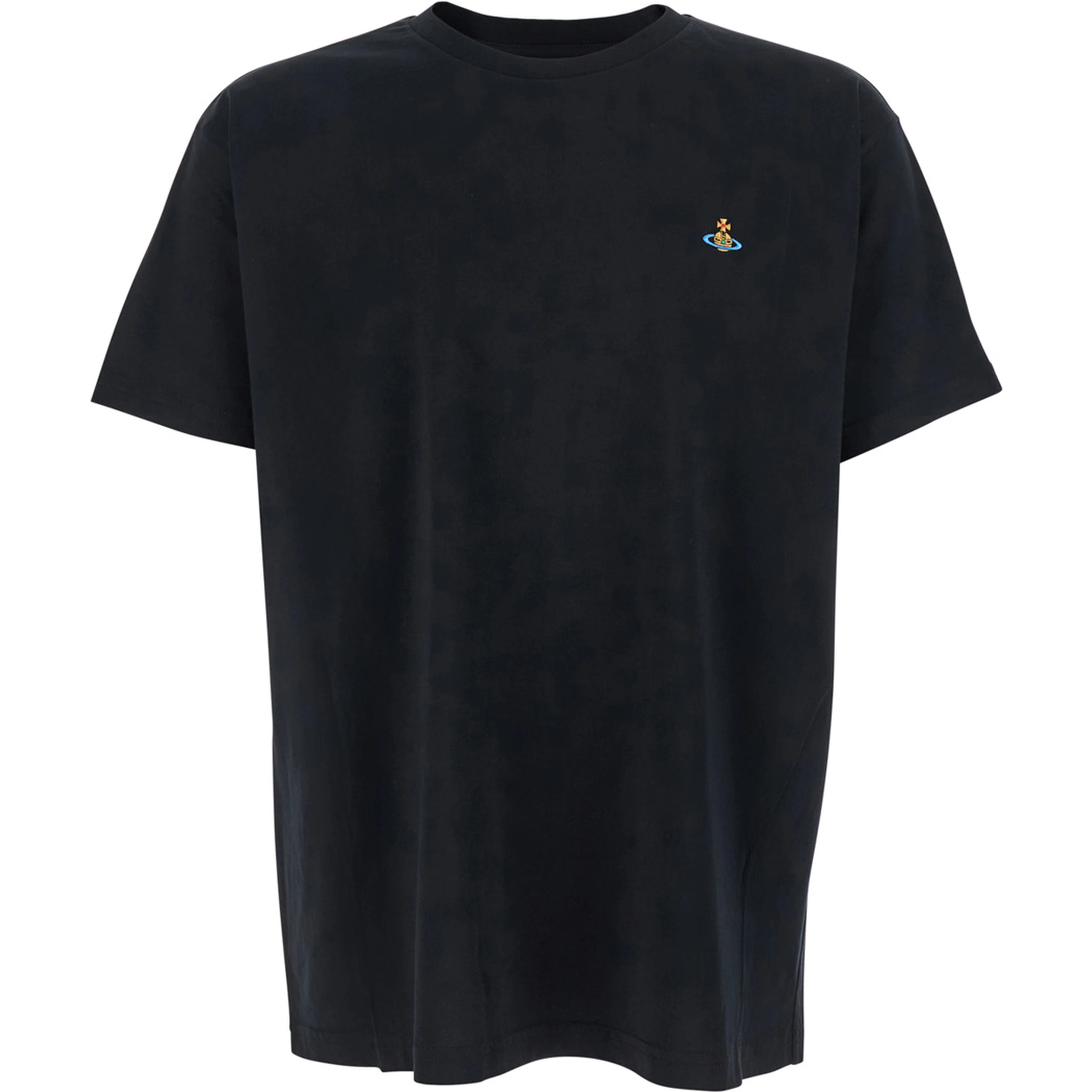 Black Crewneck T-Shirt with Orb Embroidery on the Front in Cotton Man