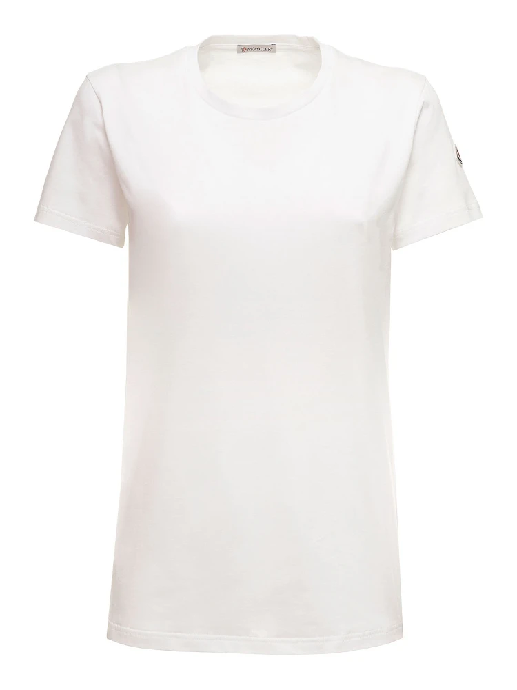 White T-shirt in Jersey with Logo Patch on the Sleeve MONCLER Woman