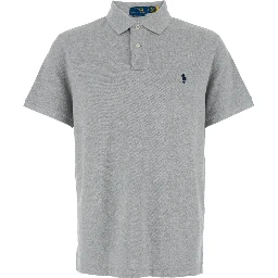 "Custom Fit" Grey Polo Shirt with Pony Detail on the Front in Cotton Man