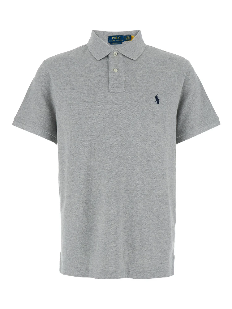 "Custom Fit" Grey Polo Shirt with Pony Detail on the Front in Cotton Man