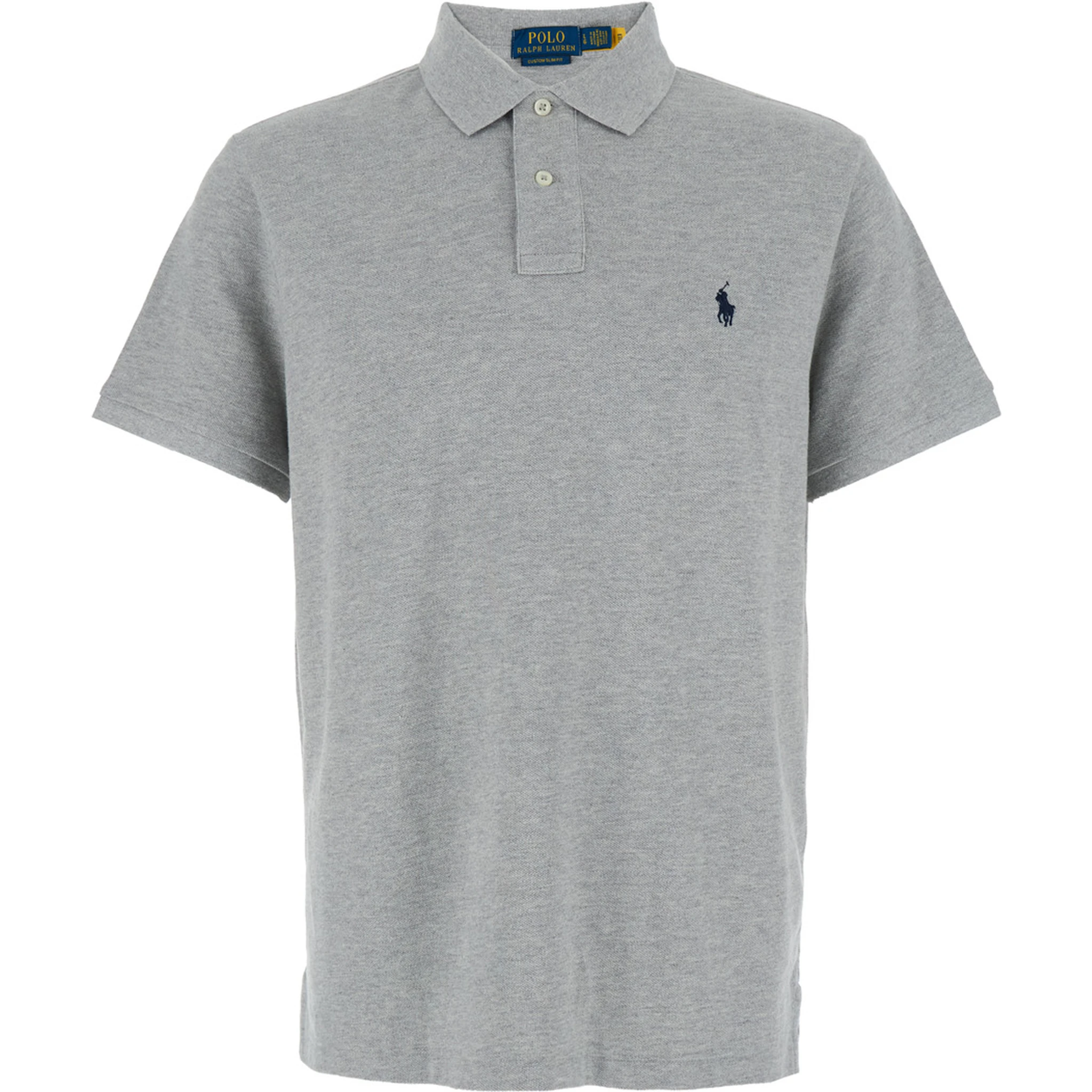 "Custom Fit" Grey Polo Shirt with Pony Detail on the Front in Cotton Man
