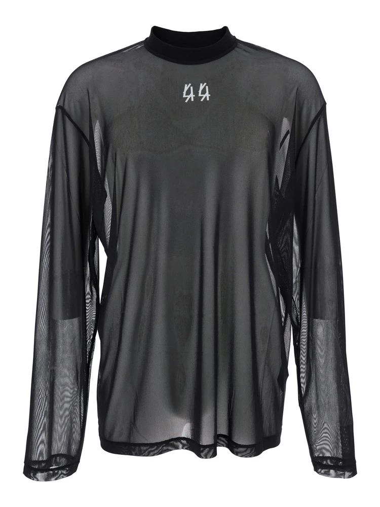 Black Turtleneck Sweater with Semi-Sheer Design in Mesh Man