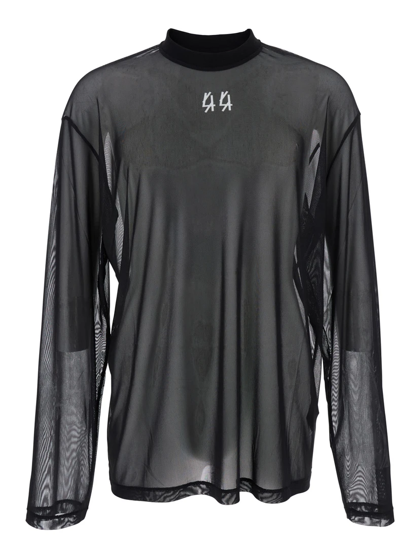 Black Turtleneck Sweater with Semi-Sheer Design in Mesh Man
