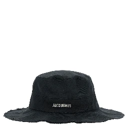 Le Bob Artichaut Black Hat with Metal Logo in Canvas Man