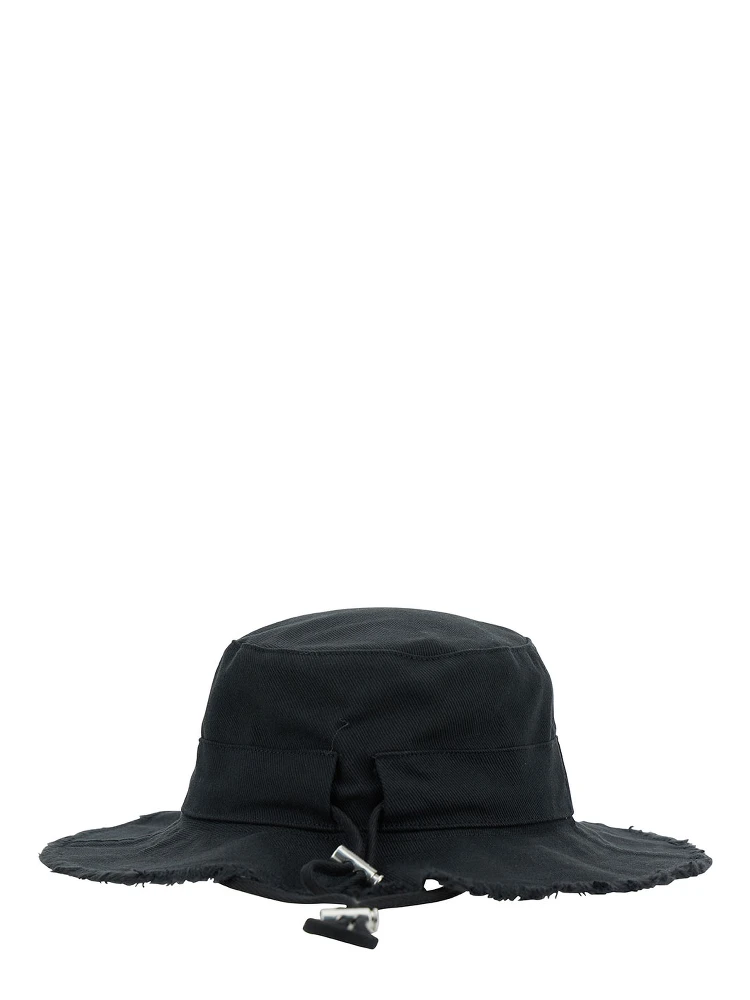 Le Bob Artichaut Black Hat with Metal Logo in Canvas Man alternative