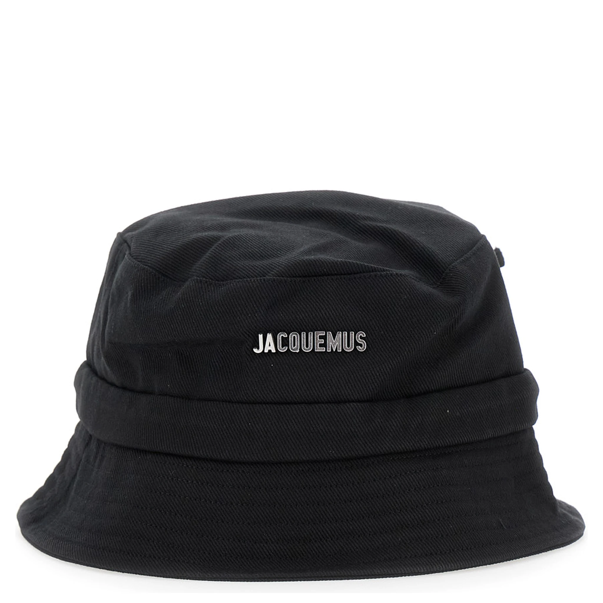 Le Bob Gadjo Black Bucket Hat with Logo Lettering on the Front and Self-Tie Closure on the Rear in Cotton Man