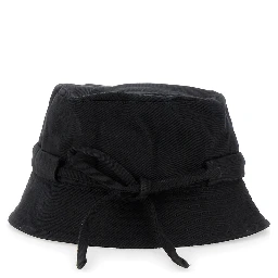 Le Bob Gadjo Black Bucket Hat with Logo Lettering on the Front and Self-Tie Closure on the Rear in Cotton Man