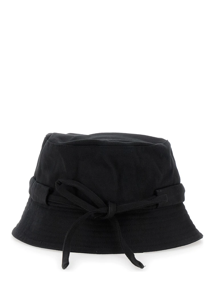 Le Bob Gadjo Black Bucket Hat with Logo Lettering on the Front and Self-Tie Closure on the Rear in Cotton Man alternative