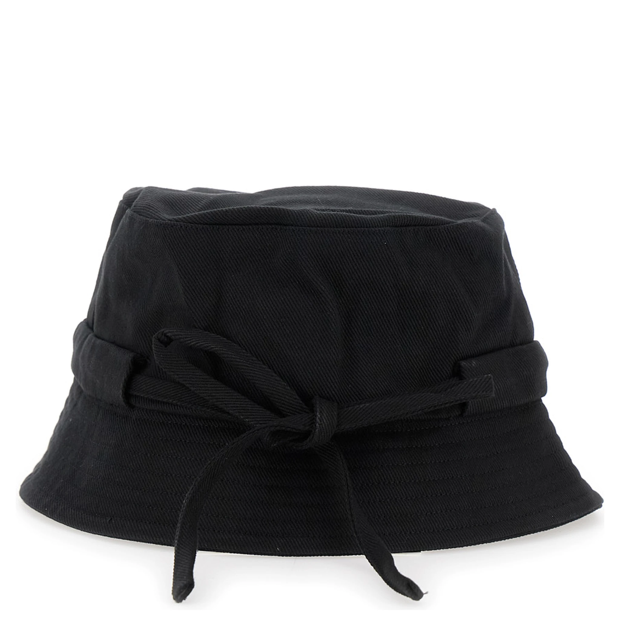 Le Bob Gadjo Black Bucket Hat with Logo Lettering on the Front and Self-Tie Closure on the Rear in Cotton Man