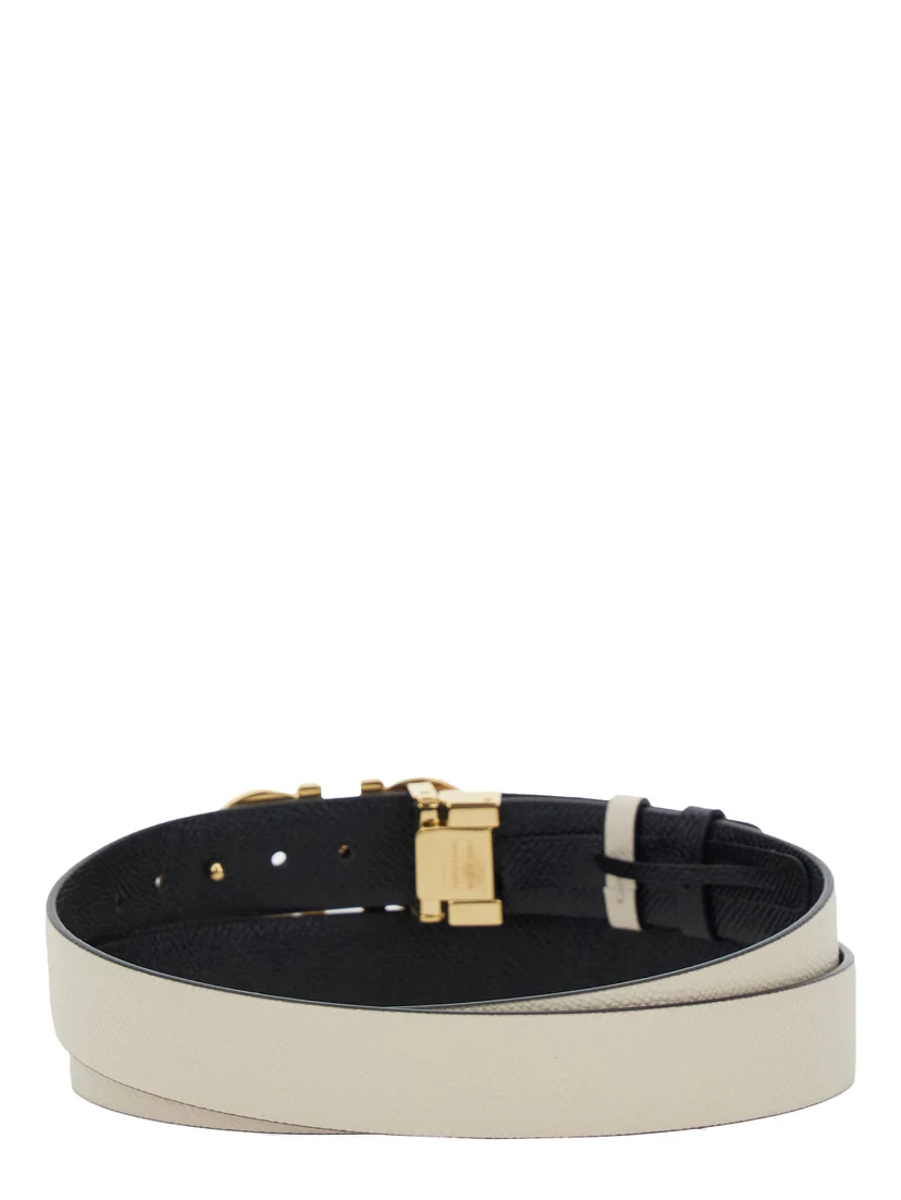 White Belt with Gancini Buckle with Logo Lettering in Leather Woman