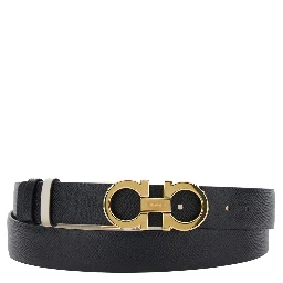 White Belt with Gancini Buckle with Logo Lettering in Leather Woman