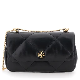 Kira Black Diamond Quilted Crossbody Bag with Logo Plaque on the Front in Leather Woman