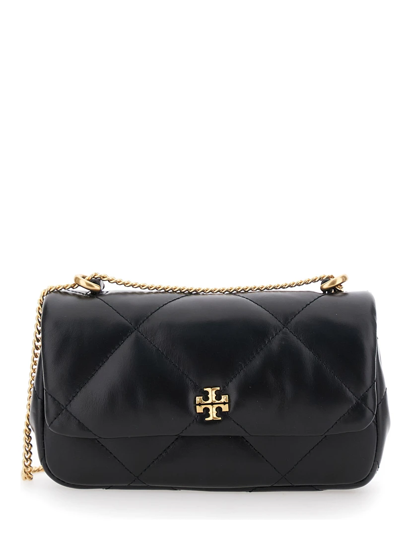 Kira Black Diamond Quilted Crossbody Bag with Logo Plaque on the Front in Leather Woman