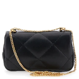 Kira Black Diamond Quilted Crossbody Bag with Logo Plaque on the Front in Leather Woman