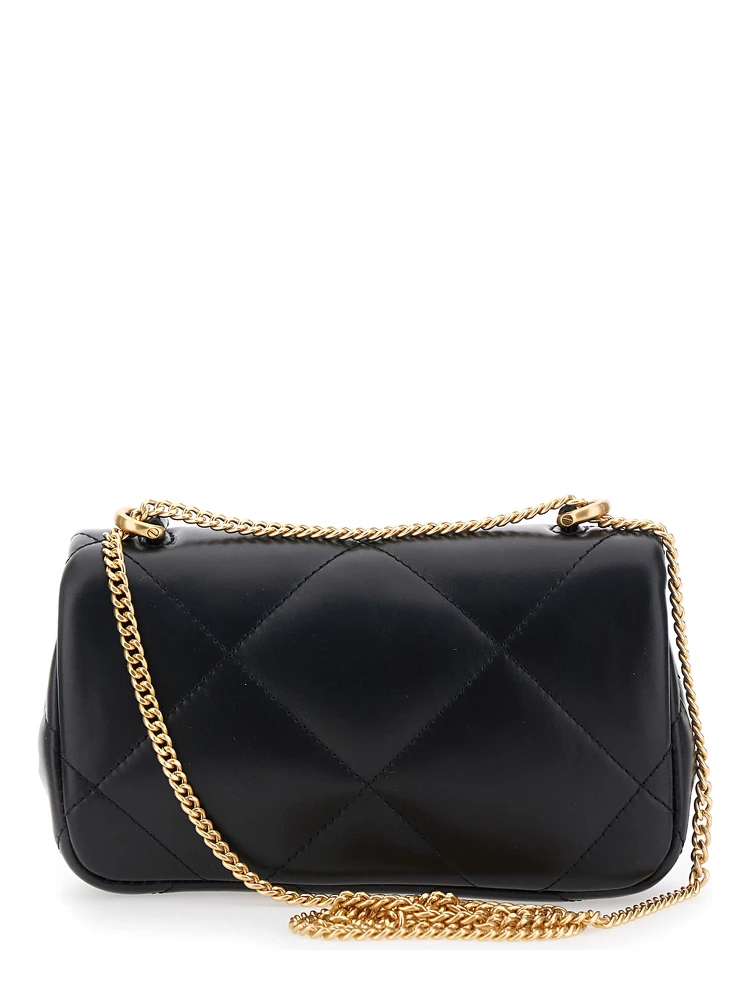 Kira Black Diamond Quilted Crossbody Bag with Logo Plaque on the Front in Leather Woman alternative