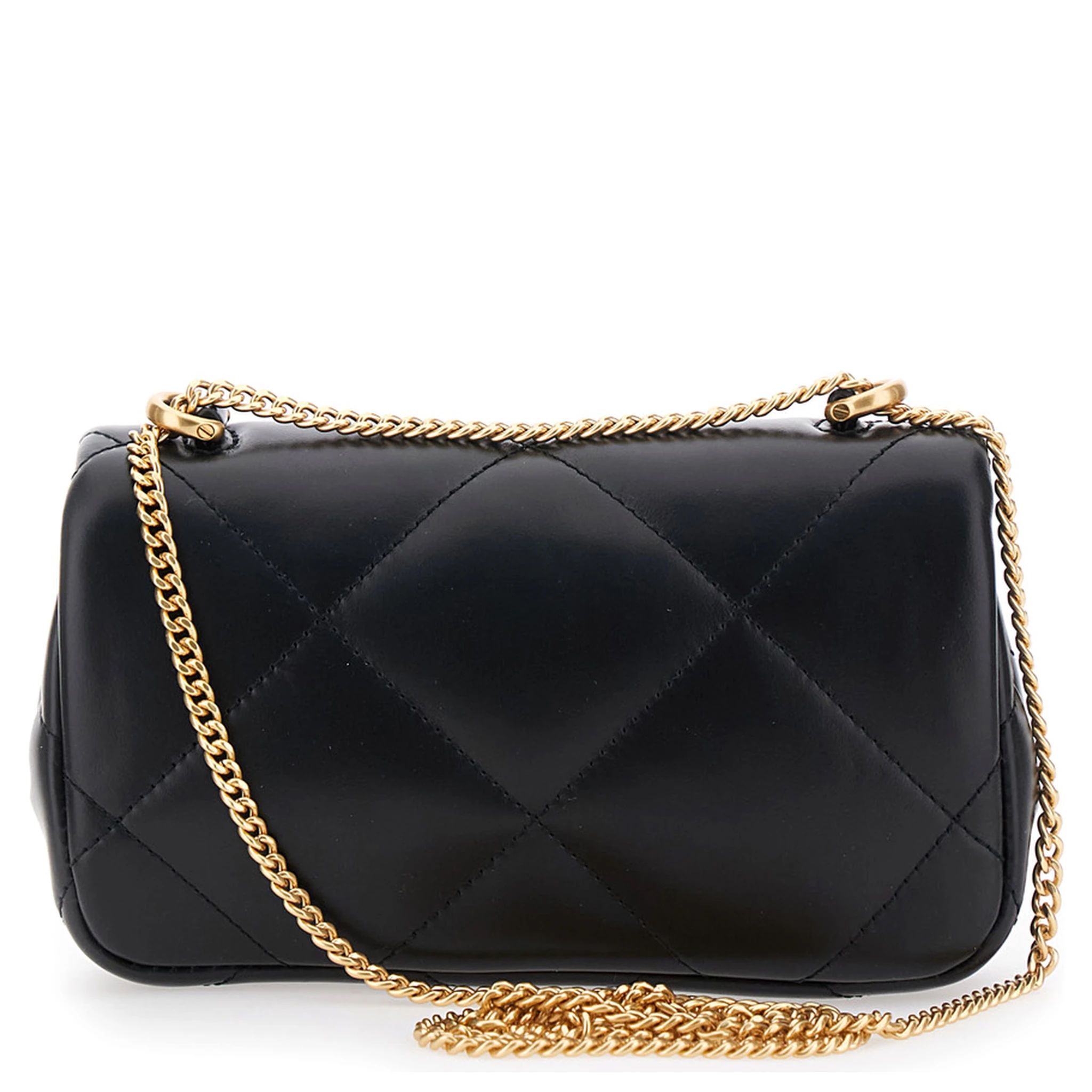 Kira Black Diamond Quilted Crossbody Bag with Logo Plaque on the Front in Leather Woman