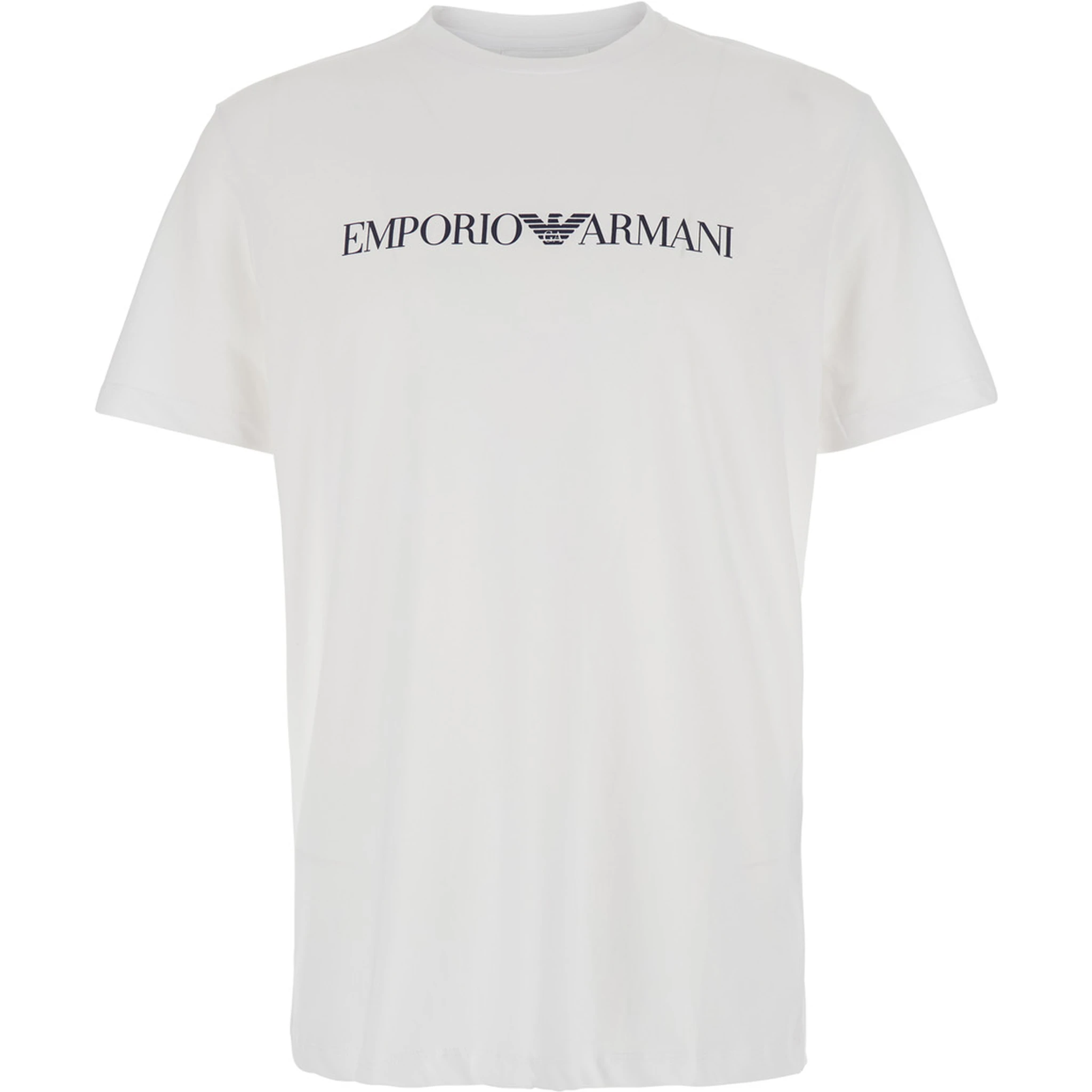 White and Black Crewneck T-Shirt with Writing in Cotton