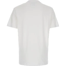 White and Black Crewneck T-Shirt with Writing in Cotton