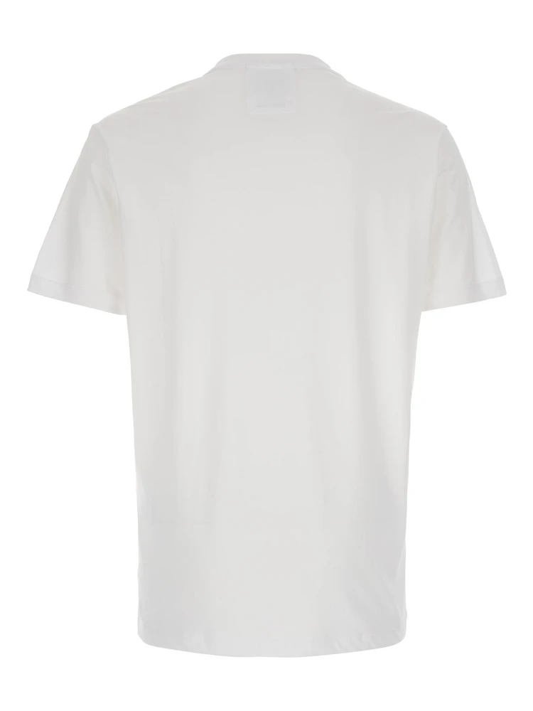 White and Black Crewneck T-Shirt with Writing in Cotton alternative