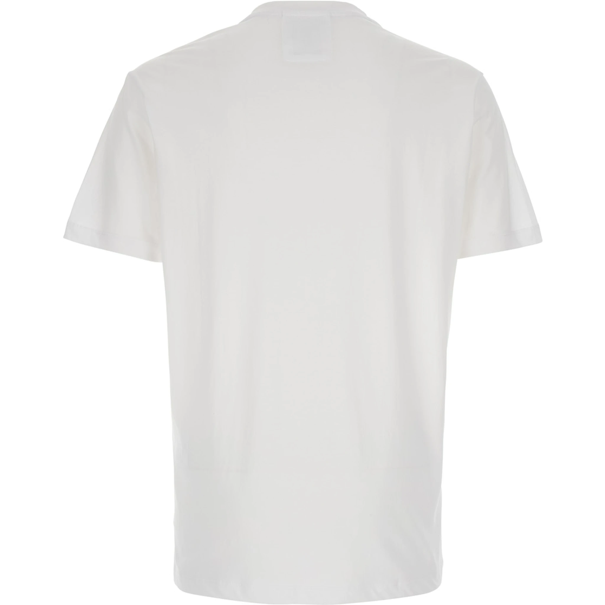 White and Black Crewneck T-Shirt with Writing in Cotton