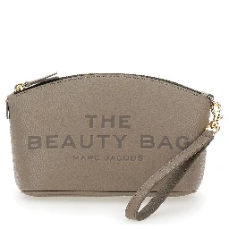 The Beauty Bag Grey Clutch Bag with Logo Print on the Front in Leather Woman