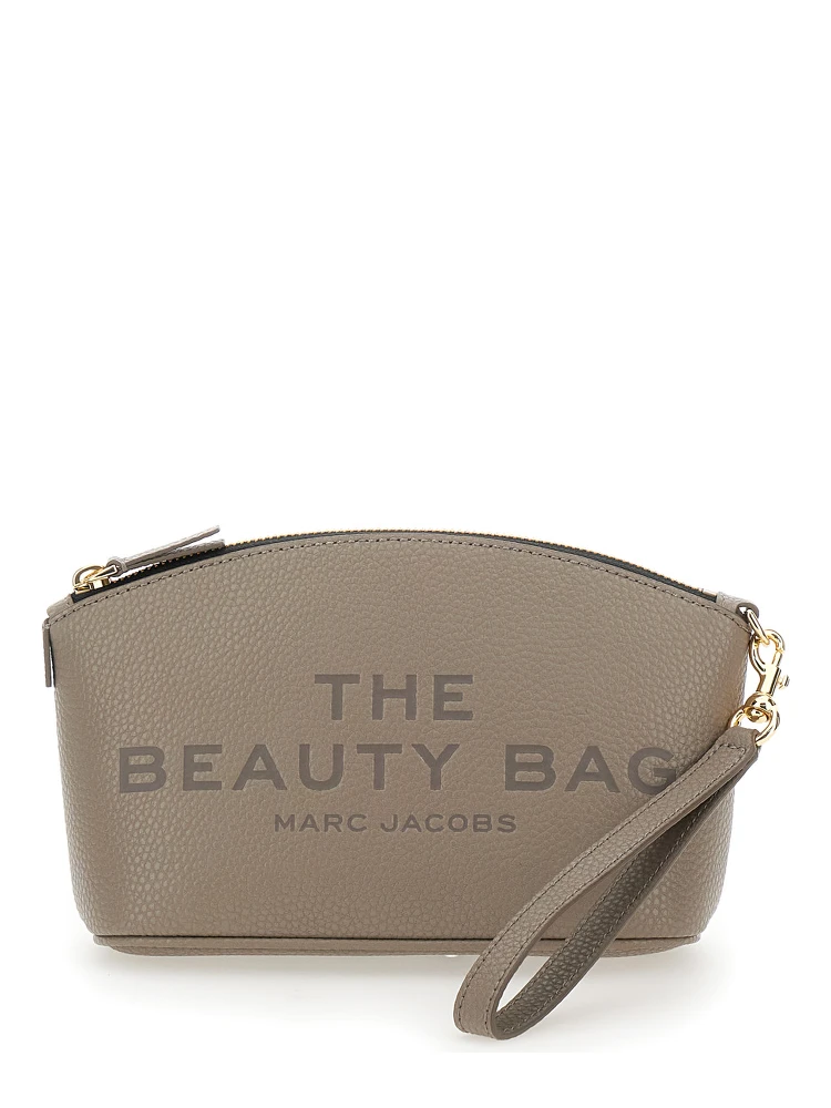 The Beauty Bag Grey Clutch Bag with Logo Print on the Front in Leather Woman