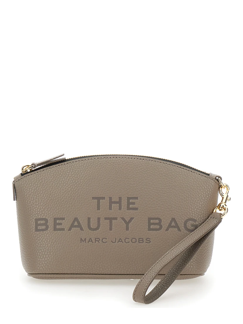 The Beauty Bag Grey Clutch Bag with Logo Print on the Front in Leather Woman