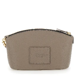 The Beauty Bag Grey Clutch Bag with Logo Print on the Front in Leather Woman