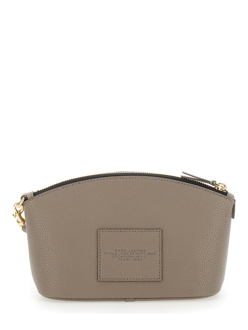 The Beauty Bag Grey Clutch Bag with Logo Print on the Front in Leather Woman