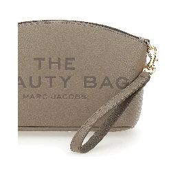 The Beauty Bag Grey Clutch Bag with Logo Print on the Front in Leather Woman