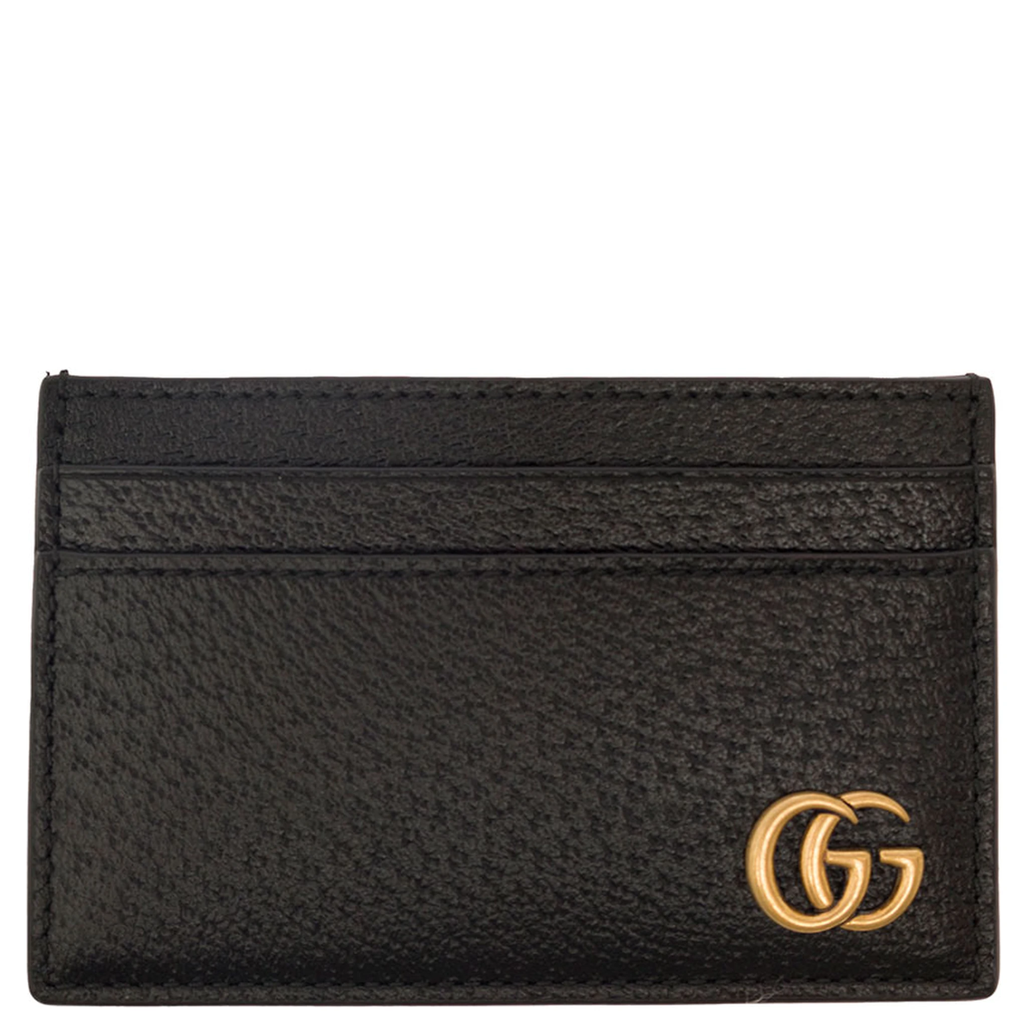 Black GG Marmont Cardholder with Aged-gold Logo in Leather Man