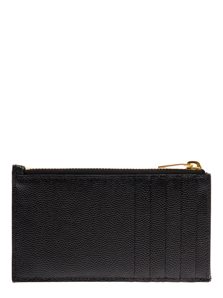 Cassandre Black Embossed Card Holder with Zip and Logo in Leather Woman Saint Laurent alternative