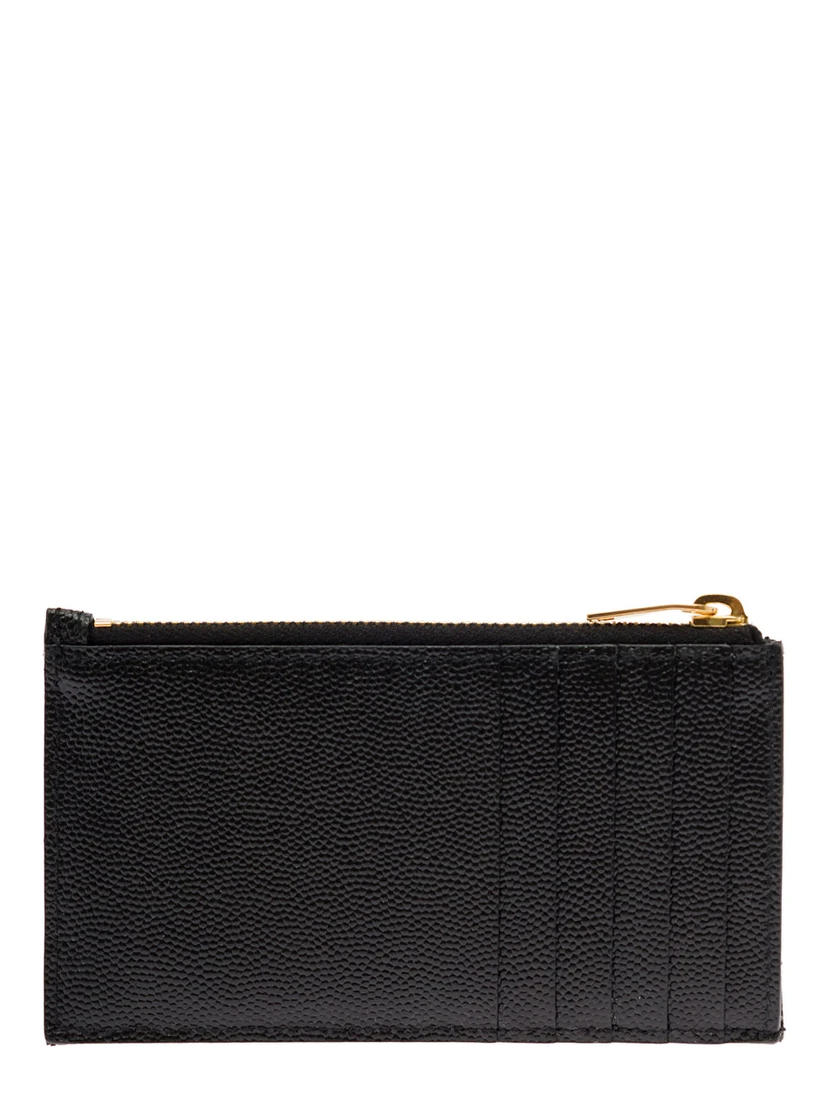 Cassandre Black Embossed Card Holder with Zip and Logo in Leather Woman Saint Laurent
