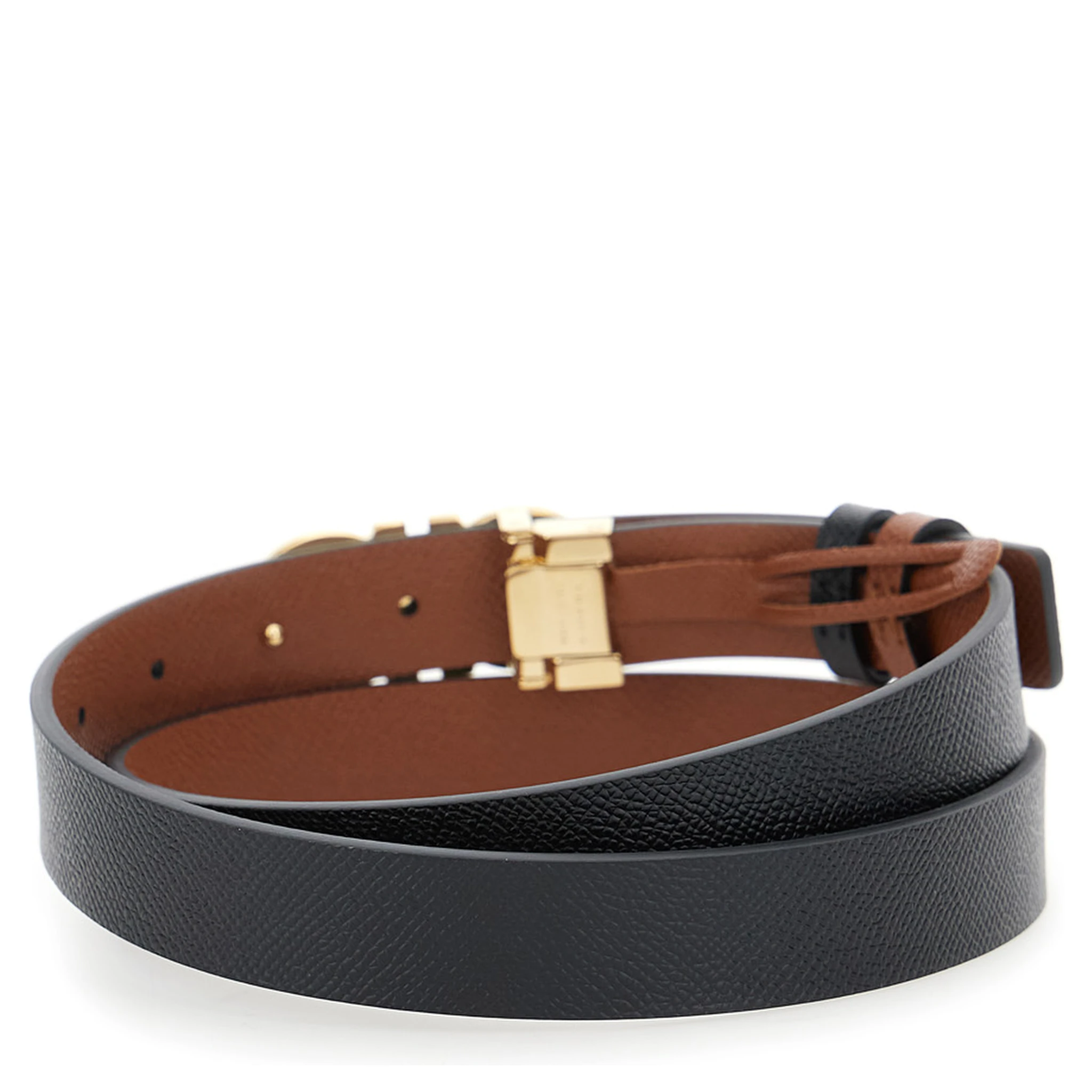 Black Reversible Belt with Gancini Buckle in Leather Woman