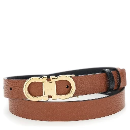 Black Reversible Belt with Gancini Buckle in Leather Woman