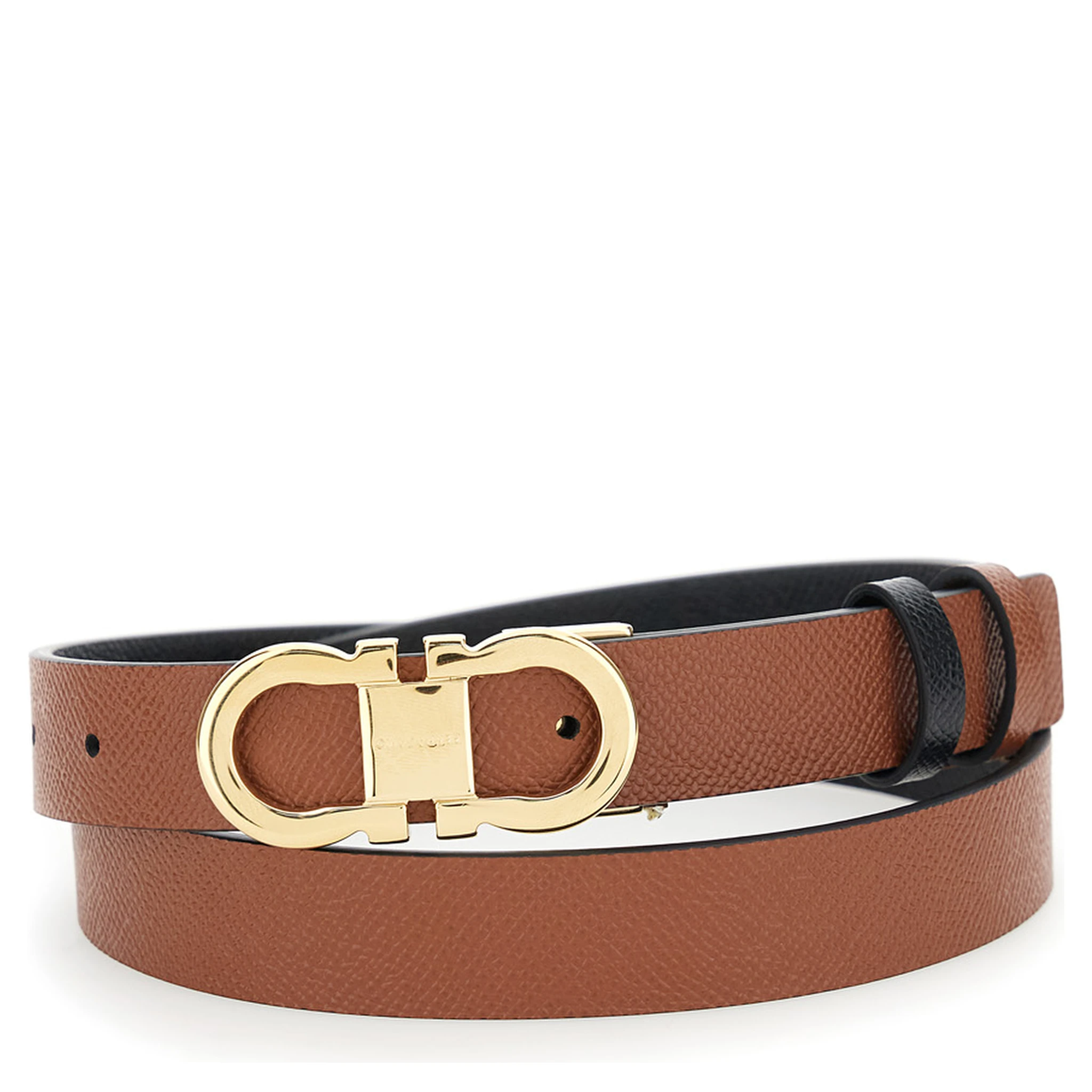 Black Reversible Belt with Gancini Buckle in Leather Woman
