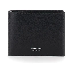 Florence Black Bi-Fold Wallet with Logo Lettering on the Front in Leather Man