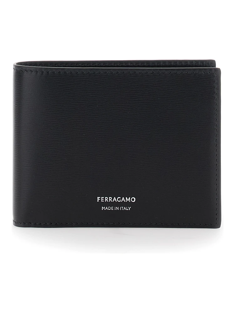 Florence Black Bi-Fold Wallet with Logo Lettering on the Front in Leather Man
