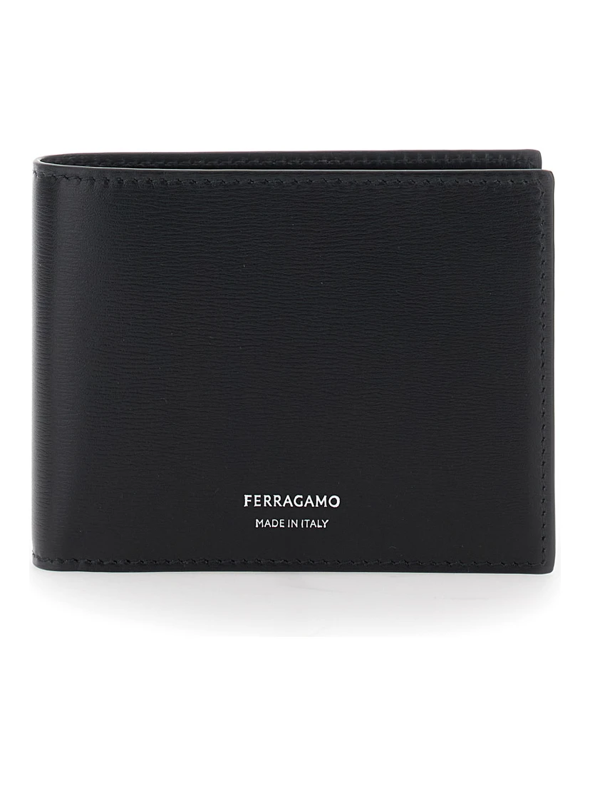 Florence Black Bi-Fold Wallet with Logo Lettering on the Front in Leather Man
