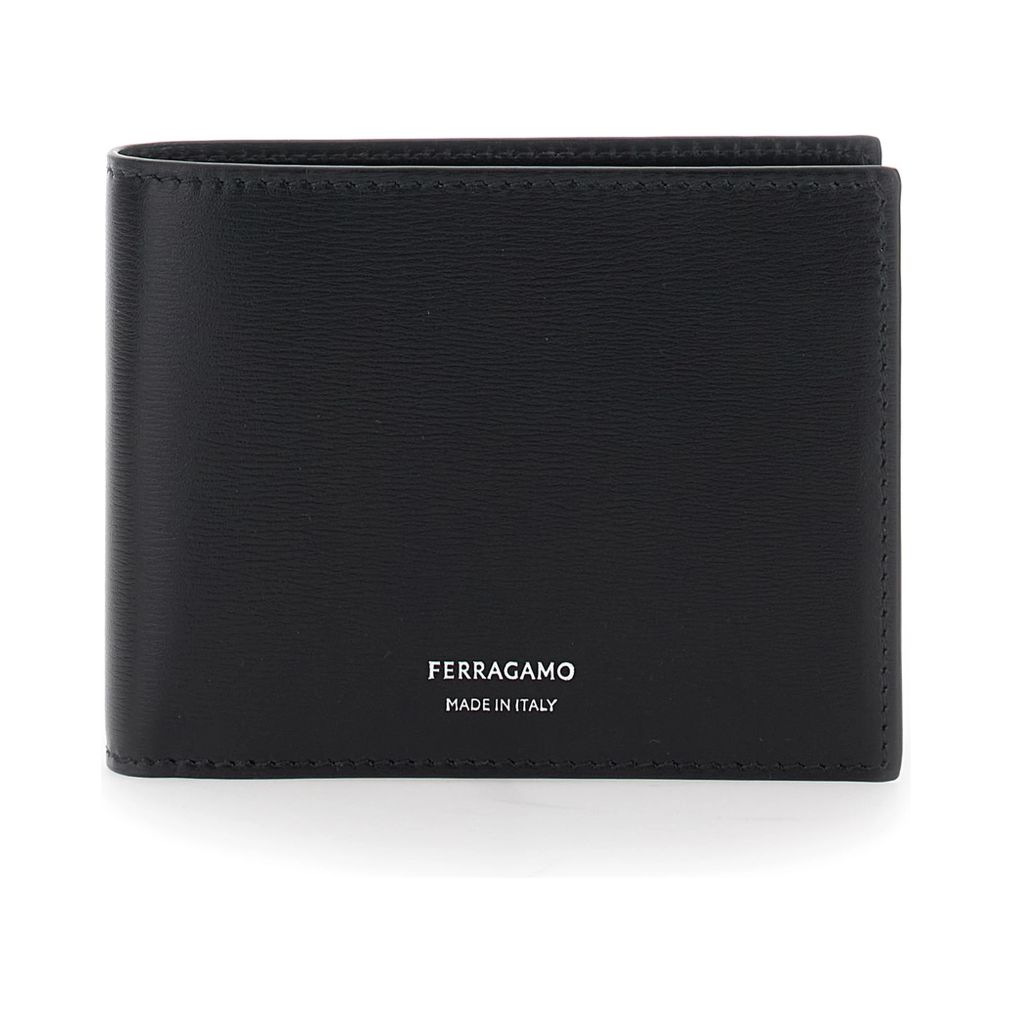 Florence Black Bi-Fold Wallet with Logo Lettering on the Front in Leather Man