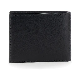 Florence Black Bi-Fold Wallet with Logo Lettering on the Front in Leather Man