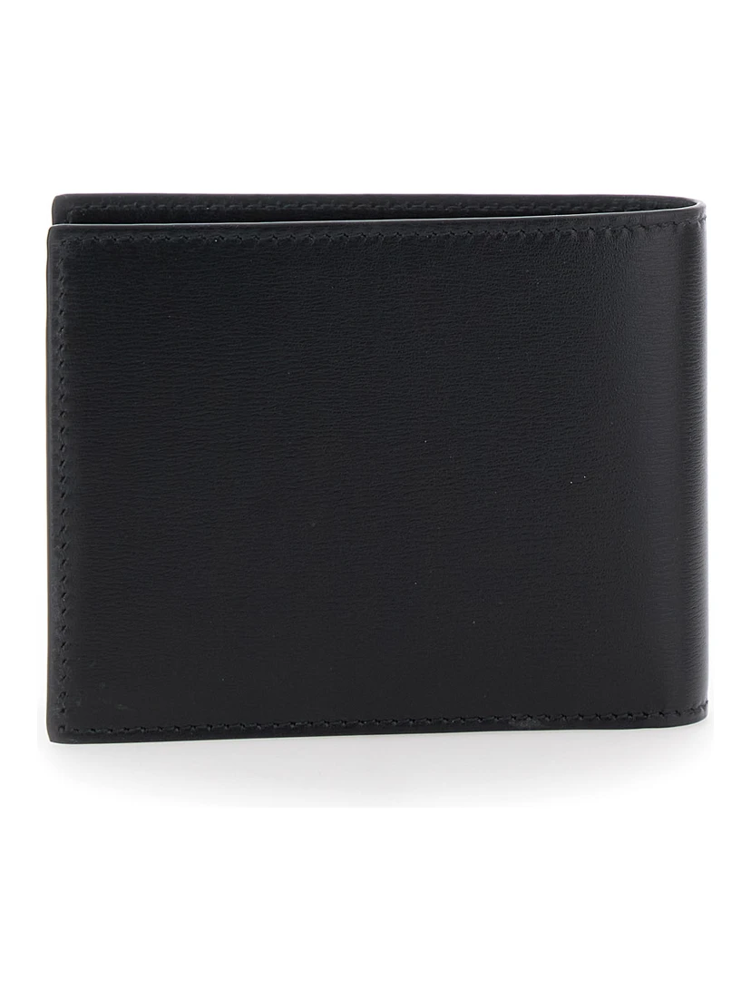 Florence Black Bi-Fold Wallet with Logo Lettering on the Front in Leather Man