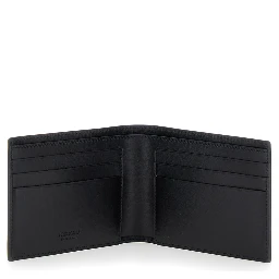 Florence Black Bi-Fold Wallet with Logo Lettering on the Front in Leather Man