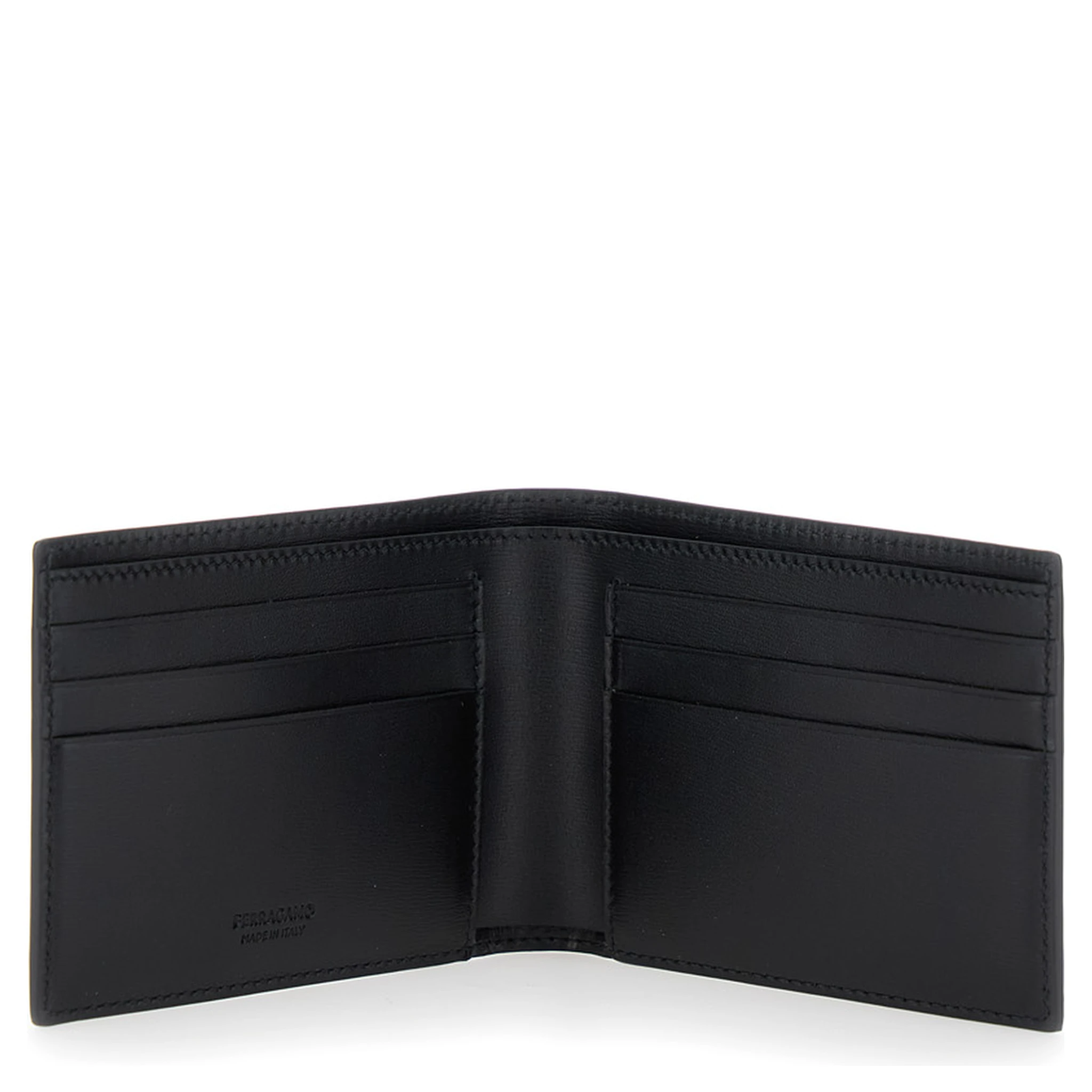 Florence Black Bi-Fold Wallet with Logo Lettering on the Front in Leather Man